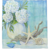 ビーチコテージシーシェルスターフィッシュwシーガラスフローラ シャワーカーテン (正面)