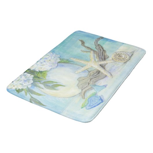 ビーチコテージシーシェルスターフィッシュwシーガラスフローラ バスマット (アングル)