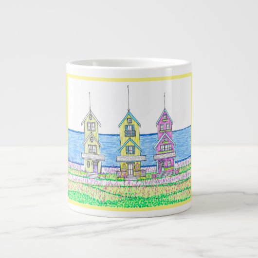 ビーチコテージトリオ2イエロージャンボマググ ジャンボコーヒーマグカップ (正面)