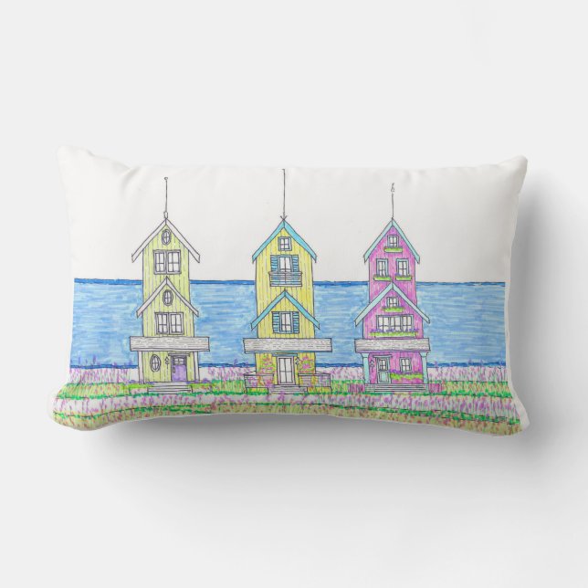 ビーチコテージトリオ2フシアランバーピロー アウトドアクッション (正面)