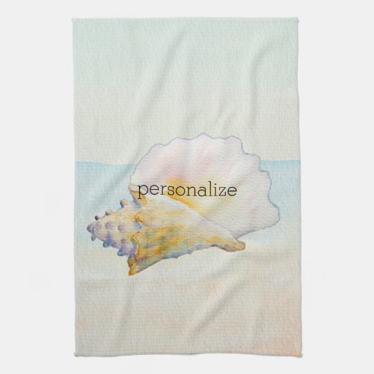 ビーチコンチシェルブルー海水彩 キッチンタオル (縦)