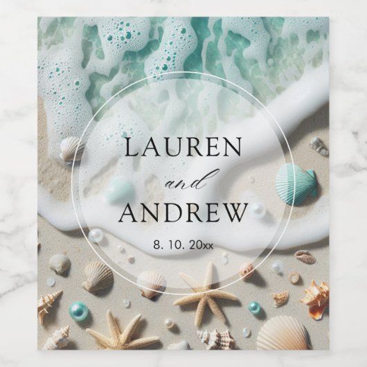 ビーチコースタルシーパーソナライズされたサ結婚イズ ワインラベル (シングルラベル)