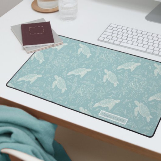 ビーチコースタルズコーラルラインアートアクアブルー デスクマット