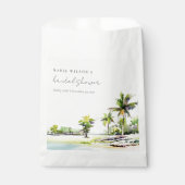 ビーチコースタルパームツリーズウォーターカラーブライダルシャワー フェイバーバッグ (正面)