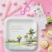 ビーチコースタルパームツリーズウォーターカラーブライダルシャワー ペーパープレート (パーティー)