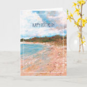 ビーチコースタルミシガンショアラインハッピーバースデー カード (黄色い花)