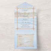 ビーチコースタルライトウェディングRSVPメニュー オールインワン招待状 (内側)