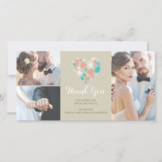 ビーチコースト航海のハート結婚ズ・サンキュー サンキューカード (正面)