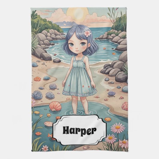 ビーチコーバーの至福パーソナライズされた キッチンタオル (縦)