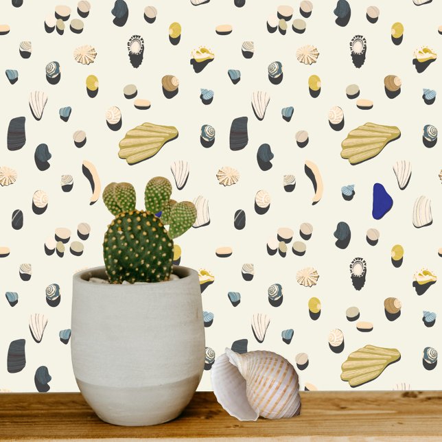 ビーチコーミング沿岸 壁紙 (Beachcombing shell pattern coastal art wallpaper)