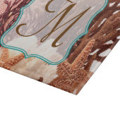 ビーチコーラルスターフィッシュモノグラムガラス切断板 カッティングボード (角)