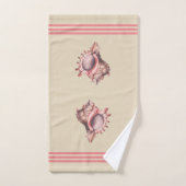 ビーチコーラルピンクストライプ色の貝殻とコンチシェル バスタオルセット (ハンドタオル)