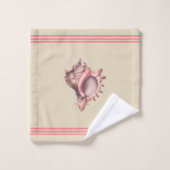 ビーチコーラルピンクストライプ色の貝殻とコンチシェル バスタオルセット (ウォッシュタオル)