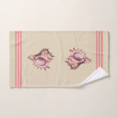ビーチコーラルピンクストライプ色の貝殻とコンチシェル バスタオルセット (ハンドタオル)