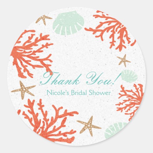 ビーチコーラルリーフシーシェル&スターフィッシュステッカー ラウンドシール (正面)