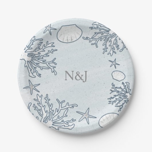 ビーチコーラルリーフシーシェル&スターフィッシュ紙プレート ペーパープレート (正面)