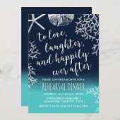 ビーチコーラルリーフスターフィッシュネイビーリハーサルディナー 招待状 (正面/裏面)