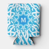 ビーチコーラルリーフスターフィッシュモノグラム |明るい青 缶クーラー (正面)