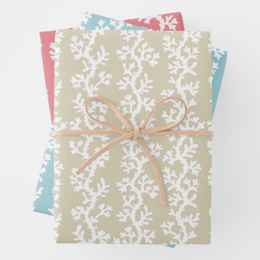 ビーチコーラルリーフパタストライプのーン |色航海の付 ラッピングペーパーシート (インサイチュ)