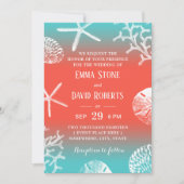 ビーチコーラルリーフヒトデ結婚トロピカル 招待状 (正面)