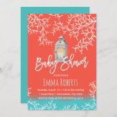 ビーチコーラルリーフ&ヴィンテージランタンベビーシャワー 招待状 (正面/裏面)