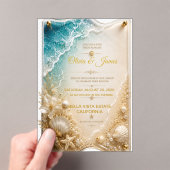 ビーチゴールドアクリル結婚式招待状オーシャンシェル アクリル招待状 (インサイチュ (ポータブル))