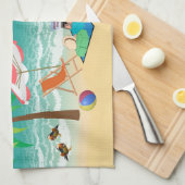 ビーチサイドおもしろい キッチンタオル (四つ折り)