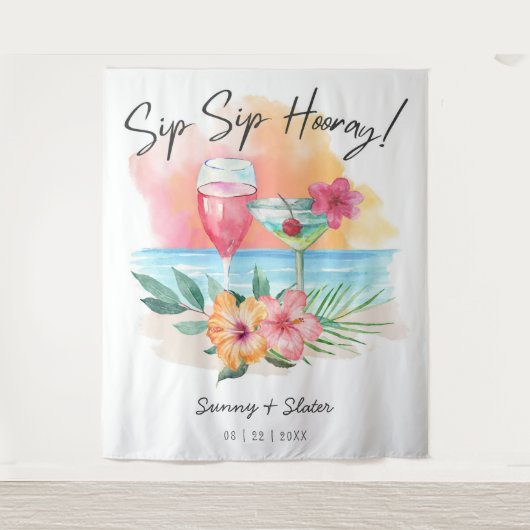 ビーチサイドで乾杯 | 南国ビーチカクテルシャワー タペストリー (正面)
