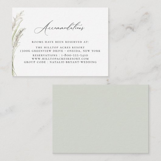 ビーチサイドのパンパスグラス ウェディング アコモデーション エンクロージャーカード (正面/裏面)