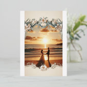 ビーチサイドサンセット結婚式招待状 | ロマンチックなOce 箔招待状 (立ち正面)