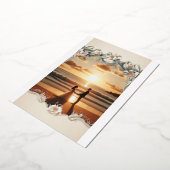 ビーチサイドサンセット結婚式招待状 | ロマンチックなOce 箔招待状 (回転した状態)