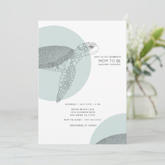 ビーチサイドタートルベビーシャワー |男の赤ちゃん 招待状 (スタンド正面)