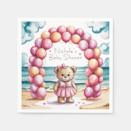 ビーチサイドテディベアバルーンガールベビーシャワー スタンダードカクテルナプキン