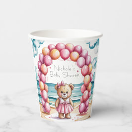 ビーチサイドテディベアバルーンガールベビーシャワー 紙コップ