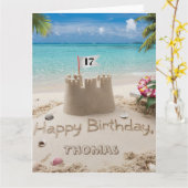 ビーチサイドパーソナライズされた誕生日デザイン カード (黄色い花)