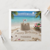 ビーチサイドパーソナライズされた誕生日デザイン カード (正面/裏面インサイチュ)