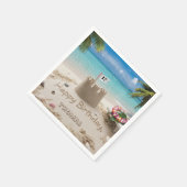 ビーチサイドパーソナライズされた誕生日デザイン スタンダードカクテルナプキン (角)
