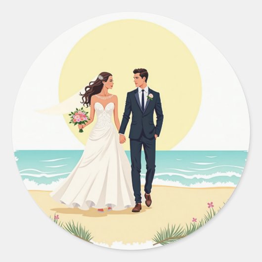 ビーチサイドブリス結婚ズのステッカー ラウンドシール (正面)