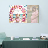 ビーチサイドベアーバルーンガール赤ちゃんシャワー写真 横断幕 (トレードショー)