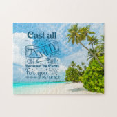 ビーチサイド恵み: 1ペテロ5:7聖書の聖句 ジグソーパズル (横)