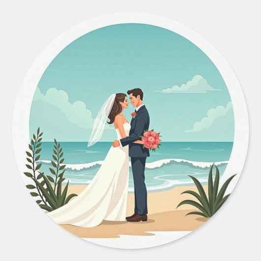 ビーチサイド結婚のステッカー ラウンドシール (正面)