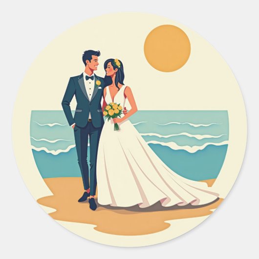 ビーチサイド結婚のステッカー ラウンドシール (正面)