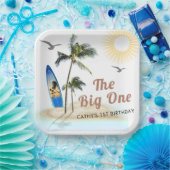 ビーチサマーサーフ1st誕生日9"スクエア ペーパープレート (パーティー)