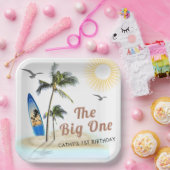 ビーチサマーサーフ1st誕生日9"スクエア ペーパープレート (パーティー)