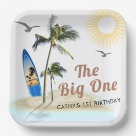 ビーチサマーサーフ1st誕生日9"スクエア ペーパープレート