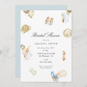 ビーチサマーシーショアウォーターカラーブライダルシャワー 招待状 (正面/裏面)