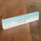 ビーチサマーパーソナライズされたブルースクリエレガントプト デスクネームプレート (側面)