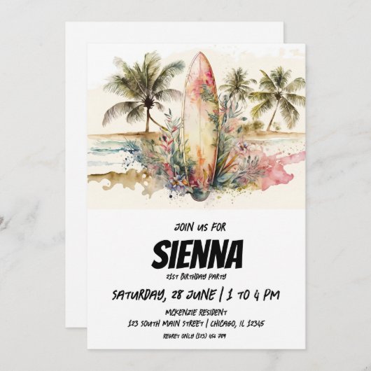 ビーチサマーパーティの招待状 招待状 (正面/裏面)