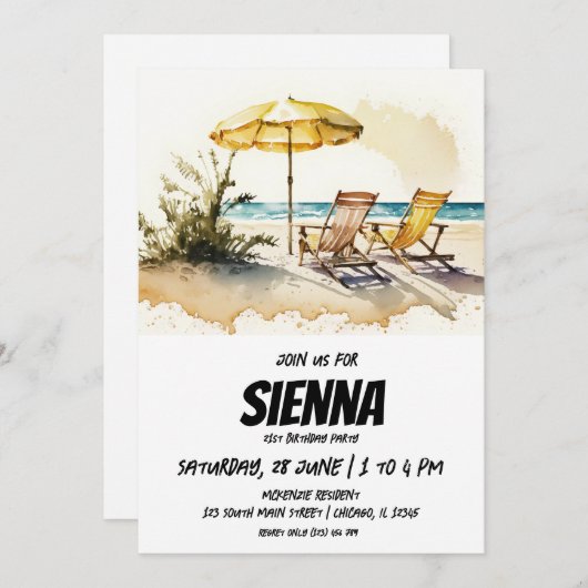 ビーチサマーパーティの招待状 招待状 (正面/裏面)