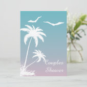 ビーチサマーピンク結婚ブルーのカップルのシャワー 招待状 (スタンド正面)